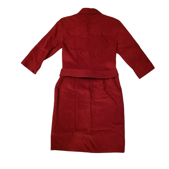 TALBOTS Shirt Dress Corduroy Cotton Red Carmine Size 2 Petites - Picture 2 of 7